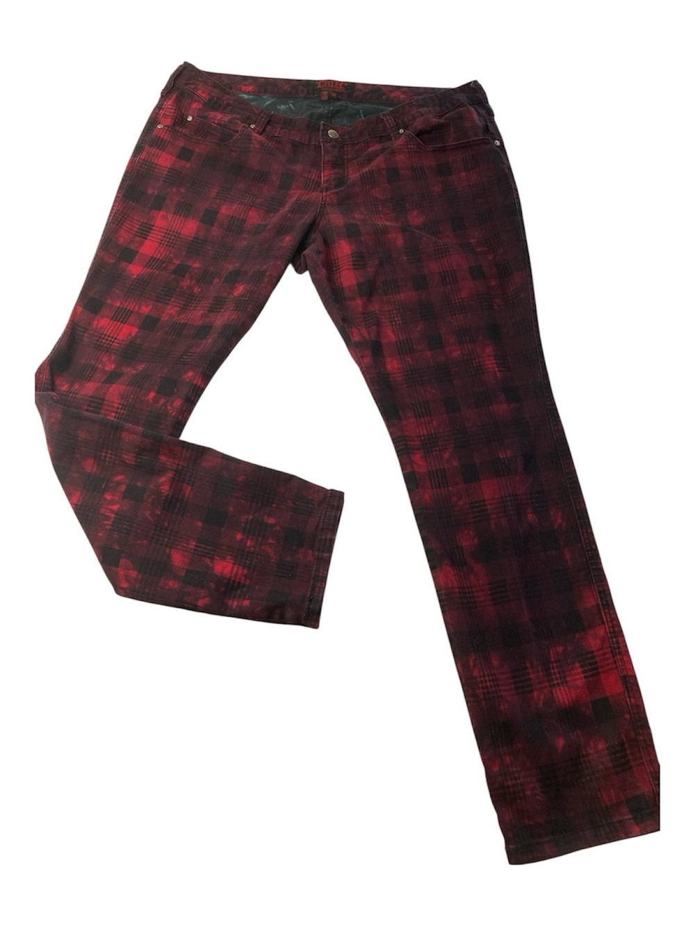 Tripp NYC red plaid distressed tie dye pants jeans Punk grunge goth size 18 - Picture 1 of 16
